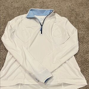 Southern Tide White and Blue Quarter-Zip Pullover